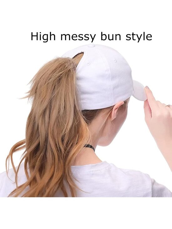 〽️Women White High Ponytail Baseball Cap Trucker Bad Hair Day Adjustable main image 5